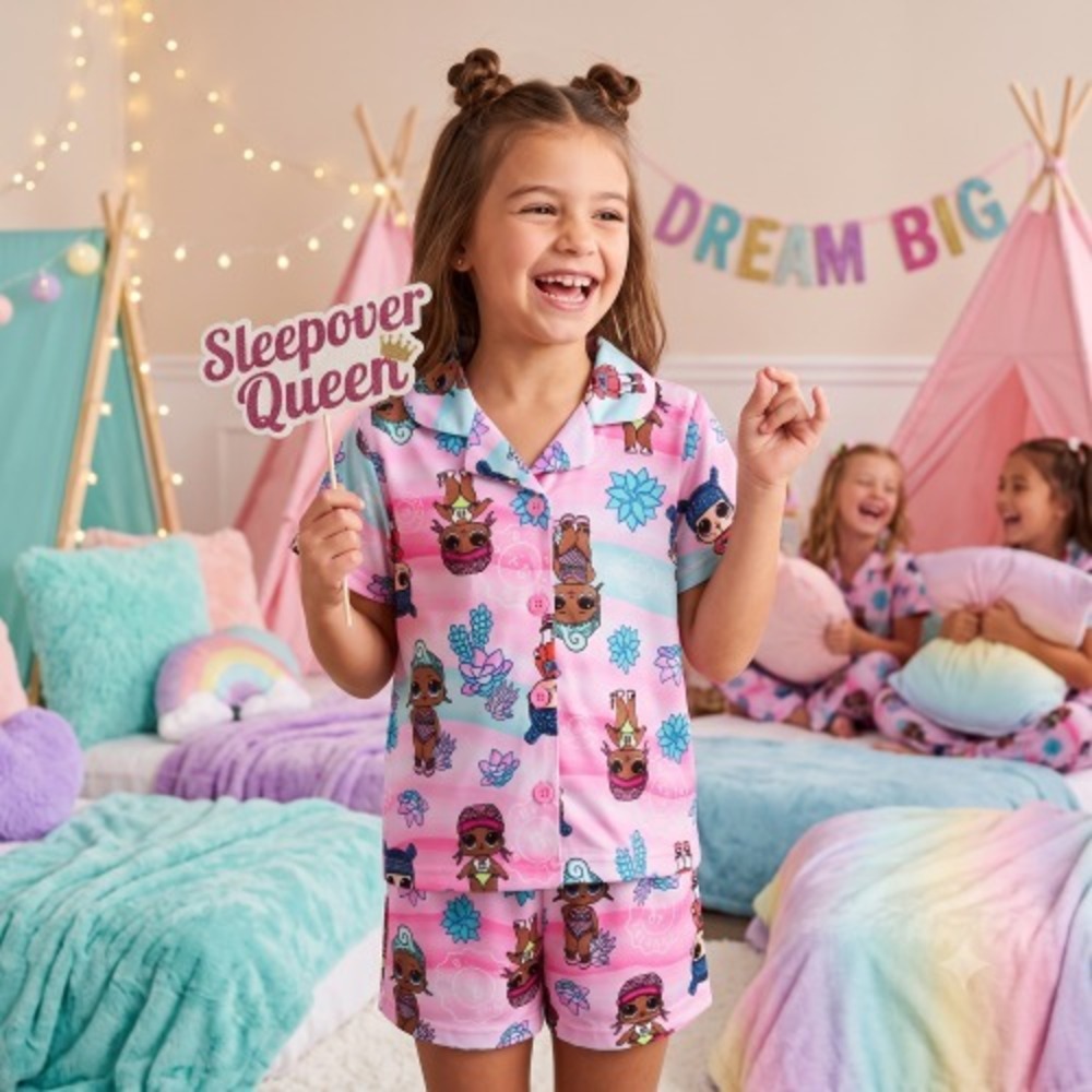 L.O.L. Surprise‎ Girls Tropical Vacation Pink Button Front Pajamas Shorts Set 8